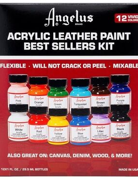 Angelus Acrylic Leather Paint 12-Color Best Sellers Kit - Multi